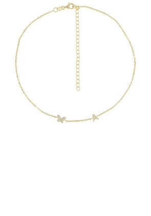 By Adina Eden Pave Butterfly Initial Choker in Metallic Gold. Size P.