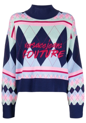 Versace Jeans Couture argyle-knit logo-embroidered jumper - Blue