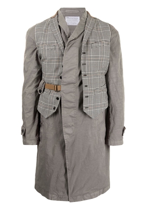 Kolor checked waistcoat layer coat - Grey