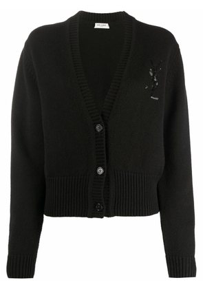 Saint Laurent sequin monogram-detail cardigan - Black
