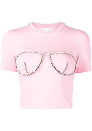AREA crystal-embellished bustier-cup T-shirt - Pink