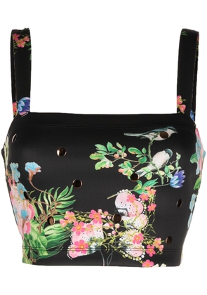 Cynthia Rowley floral-print sleeveless cropped top - Black