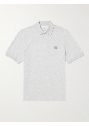 Brunello Cucinelli - Logo-Print Cotton-Piqué Polo Shirt - Men - Gray - S