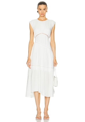 FRAME Gathered Seam Lace Inset Dress in White - White. Size S (also in ).
