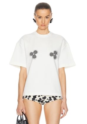 AREA Crystal Embellished Flower Top in Whipped White - White. Size M (also in S, XS).