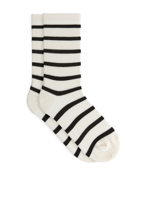 Striped Cotton Socks - White