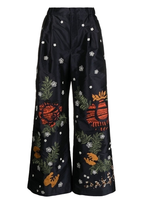 Biyan wide-leg floral-print trousers - Black