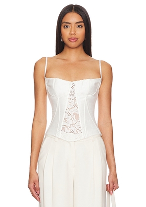 Rozie Corsets Linen And Lace Bustier Top in White. Size 38/M, 40/L, 42/XL.