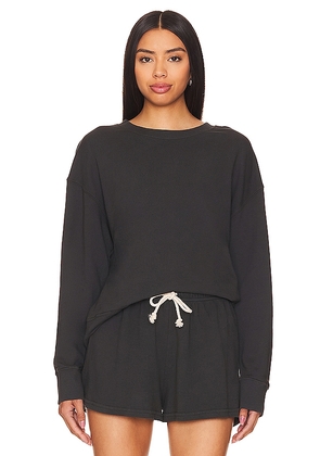 perfectwhitetee French Terry Pullover Sweatshirt in Black. Size M, S, XL, XS.