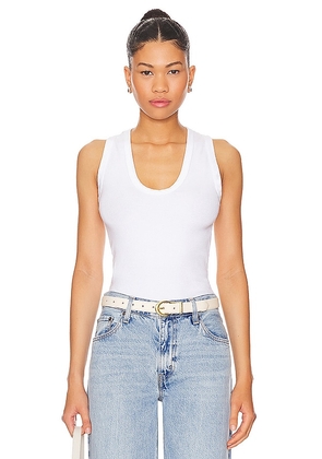 perfectwhitetee U Neck Ribbed Tank in White. Size M, S, XL, XS.