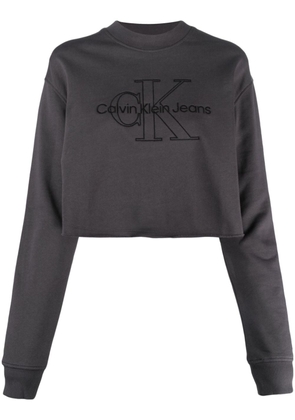 Calvin Klein Jeans monogram-embroidered cropped sweatshirt - Grey