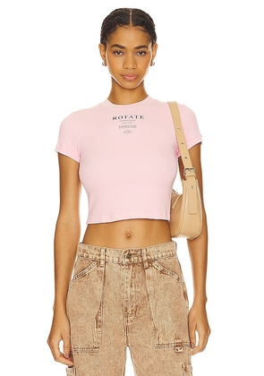 ROTATE Ribbed Cropped T Shirt in Pink. Size M, S, XS.