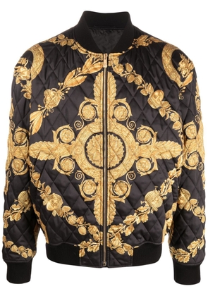 Versace Maschera Baroque-print quilted bomber jacket - Black
