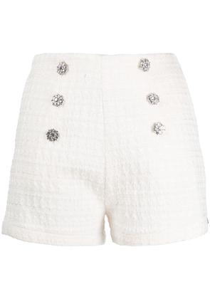 NISSA high-waisted bouclé shorts - White