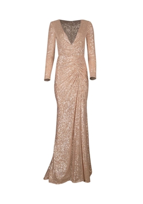 Reem Acra ruched sequined gown - Gold