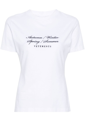 VETEMENTS slogan-embroidered cotton T-shirt - White