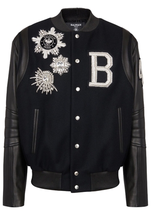 Balmain appliqué hooded leather jacket - Black