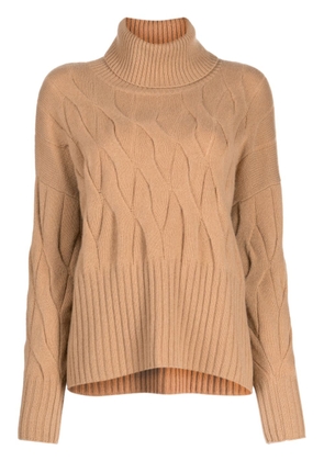 N.Peal Relaxed Cable roll-neck jumper - Brown