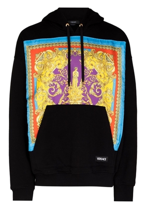 Versace baroque-panelled pullover hoodie - Black
