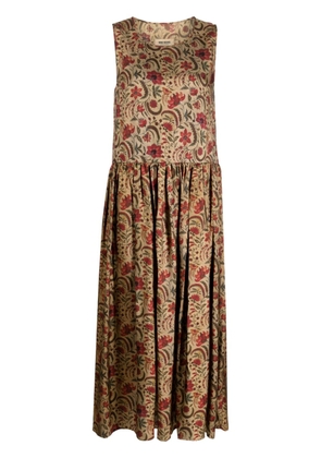 Uma Wang floral-print sleeveless tiered dress - Brown