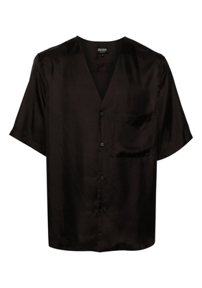 Zegna short-sleeve silk pajama shirt - Brown