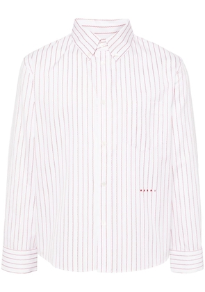 Marni logo-embroidered striped cotton shirt - White