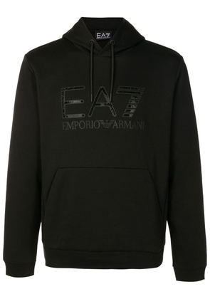 Ea7 Emporio Armani logo-embroidered hoodie - Black