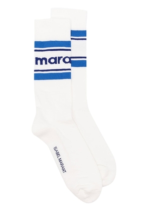 ISABEL MARANT logo-print knitted socks - White