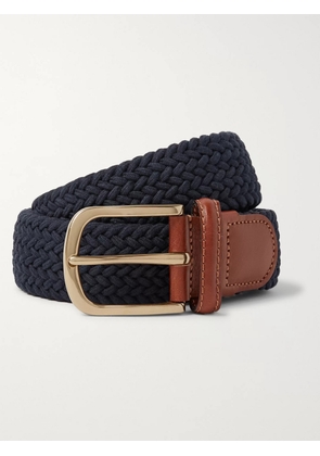 Anderson & Sheppard - 3.5cm Leather-Trimmed Woven Elastic Belt - Men - Blue - S