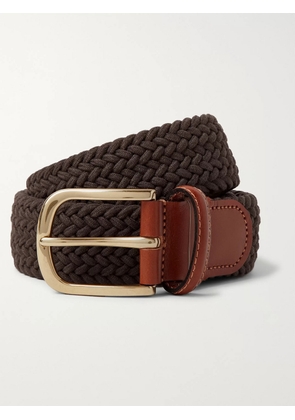 Anderson & Sheppard - 3.5cm Leather-Trimmed Woven Elastic Belt - Men - Brown - S