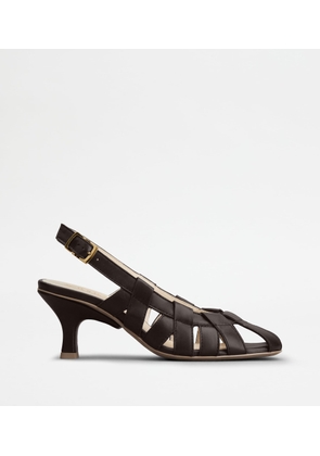 Tod's - Slingback Pumps in Leather, BROWN, 39.5 - Shoes