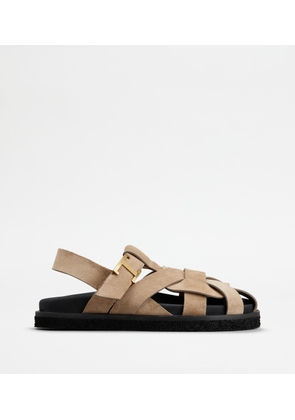 Tod's - T Timeless Sandals in Suede, BROWN, 35 - Shoes
