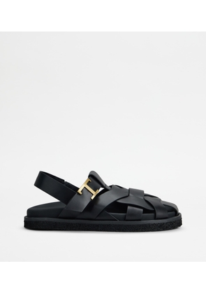 Tod's - Sandalo T Timeless in Pelle, BLACK, 35 - Shoes