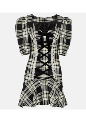 Alessandra Rich Lace-up checked wool minidress