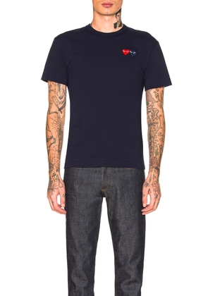 COMME des GARCONS PLAY Double Emblem Tee in Navy - Blue. Size M (also in L, S, XL).