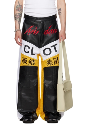 LU'U DAN Yellow & White CLOT Edition Moto L-D Faux-Leather Trousers