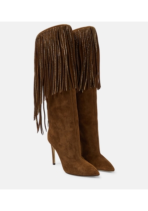 Paris Texas Fringed embellished suede knee-high boots