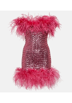Oséree Feather-trimmed sequined minidress