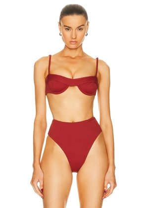 HAIGHT. Ribbed Mia Bikini Top in Bordeaux - Red. Size XS (also in ).