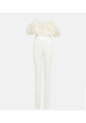 David Koma Feather-trimmed cady jumpsuit