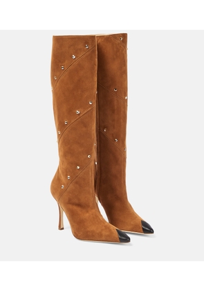 Alessandra Rich Embellished suede knee-high boots