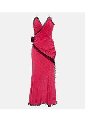 Alessandra Rich Floral-appliqué silk maxi dress