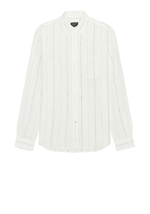 Club Monaco Long Sleeve Wide Stripe Linen Shirt in White & Black - White. Size XL/1X (also in L).