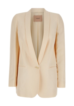 Twinset Beige Single-Breasted Jacket With Shawl Neckline In Linen Blend Woman