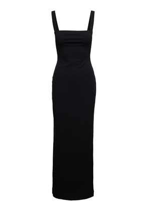 Joni Black Maxi Dress With Square Neck And Open Back Woman Solace London
