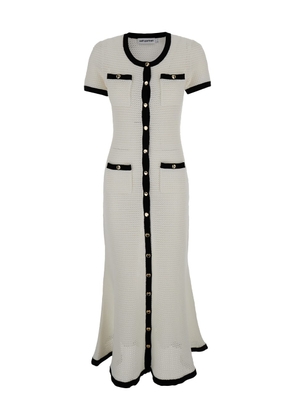 Self-Portrait Black And White Long Crochet Dress In Techno Fabric Woman