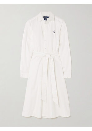 Polo Ralph Lauren - + Wimbledon Belted Embroidered Cotton Oxford Shirt Dress - White - US0,US2,US4,US6,US8,US10,US12