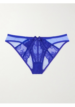 Agent Provocateur - Rozlyn Satin-trimmed Lace And Tulle Briefs - Blue - 1,2,3,4,5,6