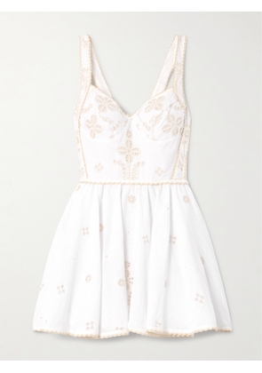Charo Ruiz - Zinca Shirred Broderie Anglaise Cotton-blend Mini Dress - Ivory - x small,small,medium,large
