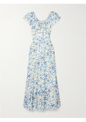 Emporio Sirenuse - Chloe Tiered Gathered Printed Cotton-voile Maxi Dress - Blue - IT38,IT40,IT42,IT44,IT46,IT48,IT50